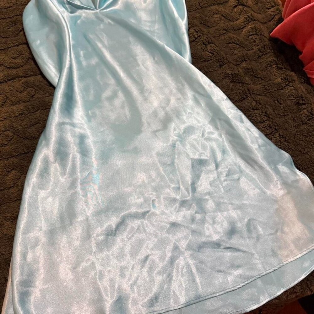 Vintage Victoria Secret Tiffany Blue Satin Slip Dress Night Gown Size S Like New